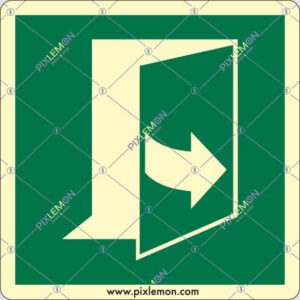 cartello (per aprire la porta, tirare lato sinistro - door opens by pulling on the left-hand side)