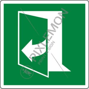 cartello (per aprire la porta, tirare lato destro - door opens by pulling on the right-hand side)