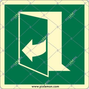 cartello  (per aprire la porta, tirare lato destro - door opens by pulling on the right-hand side)