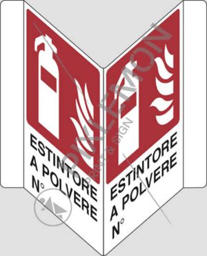cartello bifacciale a "V" ESTINTORE A POLVERE N°