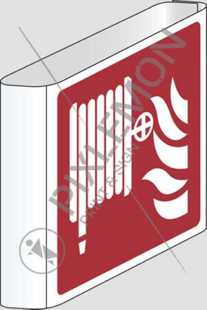 dvostranska previsna oznaka (hidrant s cevjo - fire hose reel)