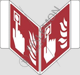 dvostranska oznaka na "V"(požarna tipka, javljalec požara - fire alarm call point)