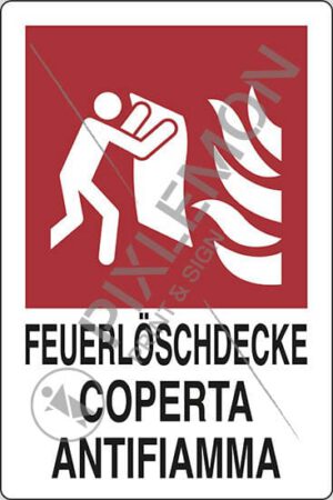 cartello FEUERLOESCHDECKE COPERTA ANTIFIAMMA