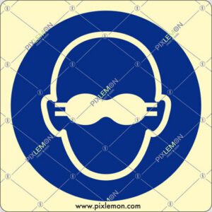 cartello  (E obbligatorio indossare occhiali con lenti opache - opaque eye protection must be worn)