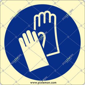 cartello (E obbligatorio indossare i guanti protettivi - wear protective gloves)