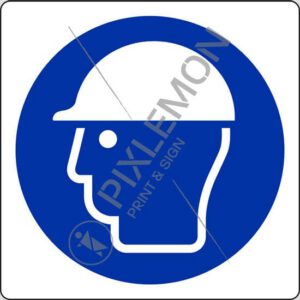 cartello (è obbligatorio il casco di protezione - wear head protection)