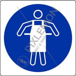 cartello (è obbligatorio usare il grembiule protettivo - use protective apron)