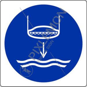 cartello (calare in acqua la scialuppa di salvataggio nella procedura di lancio in mare - lower lifeboat to the water in launch sequence)