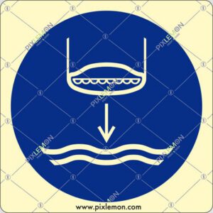 cartello (calare in acqua la scialuppa di salvataggio nella procedura di lancio in mare - lower lifeboat to the water in launch sequence)