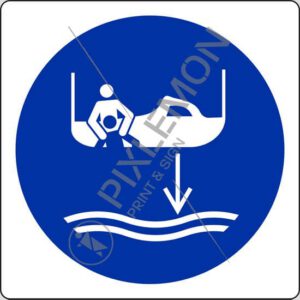 cartello (calare in acqua l'imbarcazione di salvataggio nella procedura di lancio in mare - lower rescue boat to the water in launch sequence)
