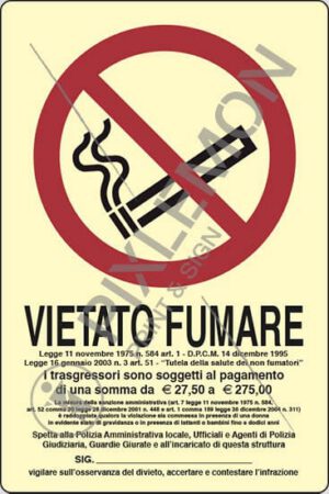 cartello VIETATO FUMARE Legge 11 novembre 1975, n. 584