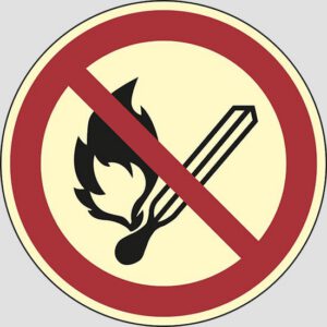 cartello (vietato fumare e/o usare fiamme libere - no open flame: fire, open ignition source and smoking prohibited)