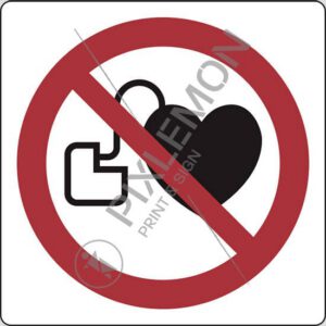 cartello (vietato l'accesso ai portatori di stimolatori cardiaci attivi - no access for people with active implanted cardiac devices)