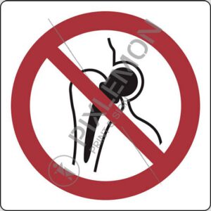 cartello (vietato l'accesso ai portatori di protesi metalliche - no acccess for people with metallic implants)