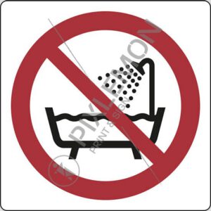 cartello (vietato l'uso di questo dispositivo vicino a fonti d'acqua - do not use this device in a bathtub, shower or water-filled reservoir)
