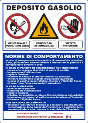 cartello DEPOSITO GASOLIO NORME DI COMPORTAMENTO