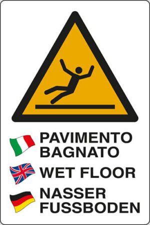 cartello PAVIMENTO BAGNATO - WET FLOOR - NASSER FUSSBODEN