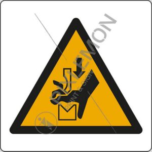 cartello (avvertimento: schiacciamento delle mani tra gli organi della pressa - warning: hand crushing between press brake tool)