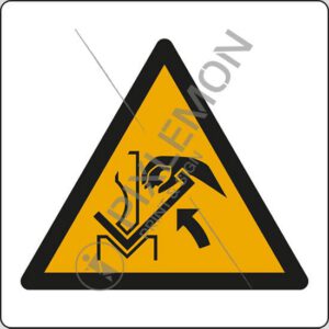 cartello (avvertimento: schiacciamento delle mani tra pressa e materiale - warning: hand crushing between press brake and material)